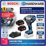 Bosch GDS18V780 Cordless Brushless Impact Wrench 18V 5.0AH | 780NM | 2000RPM Come with 2x 4.0Ah 18V Battery & Charger