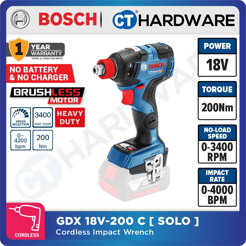 Bosch GDX 18V-200 C Professional Cordless Brushless Impact Driver/Wrench 18V 200Nm | Full Set | SOLO [06019G42L0 | GDX18V200C]