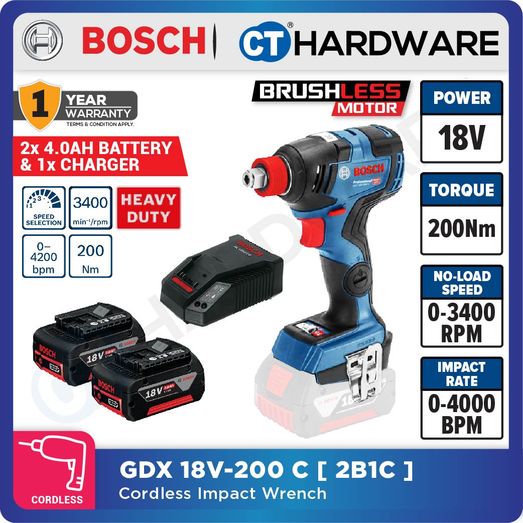 Bosch GDX 18V-200 C Professional Cordless Brushless Impact Driver/Wrench 18V 200Nm | Full Set | SOLO [06019G42L0 | GDX18V200C]