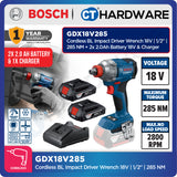 Bosch GDX18V285 Cordless Brushless Impact Driver Wrench 18V | 1/2" | 285NM Come with 2x 2.0Ah 18V Battery & Charger