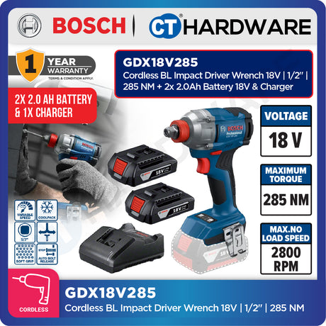 Bosch GDX18V285 Cordless Brushless Impact Driver/Wrench 18V 1/2" 285NM [SOLO | KIT PACK]