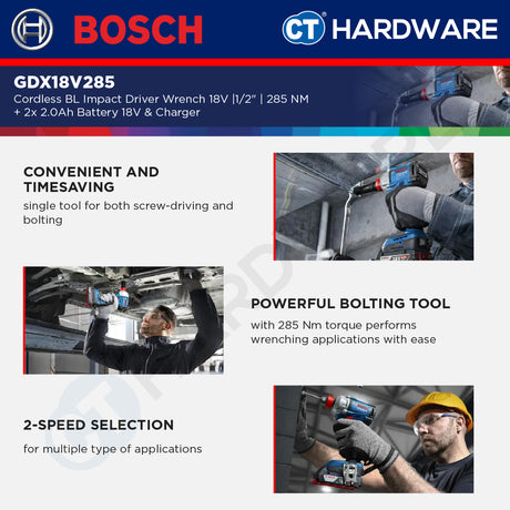 Bosch GDX18V285 Cordless Brushless Impact Driver/Wrench 18V 1/2" 285NM [SOLO | KIT PACK]