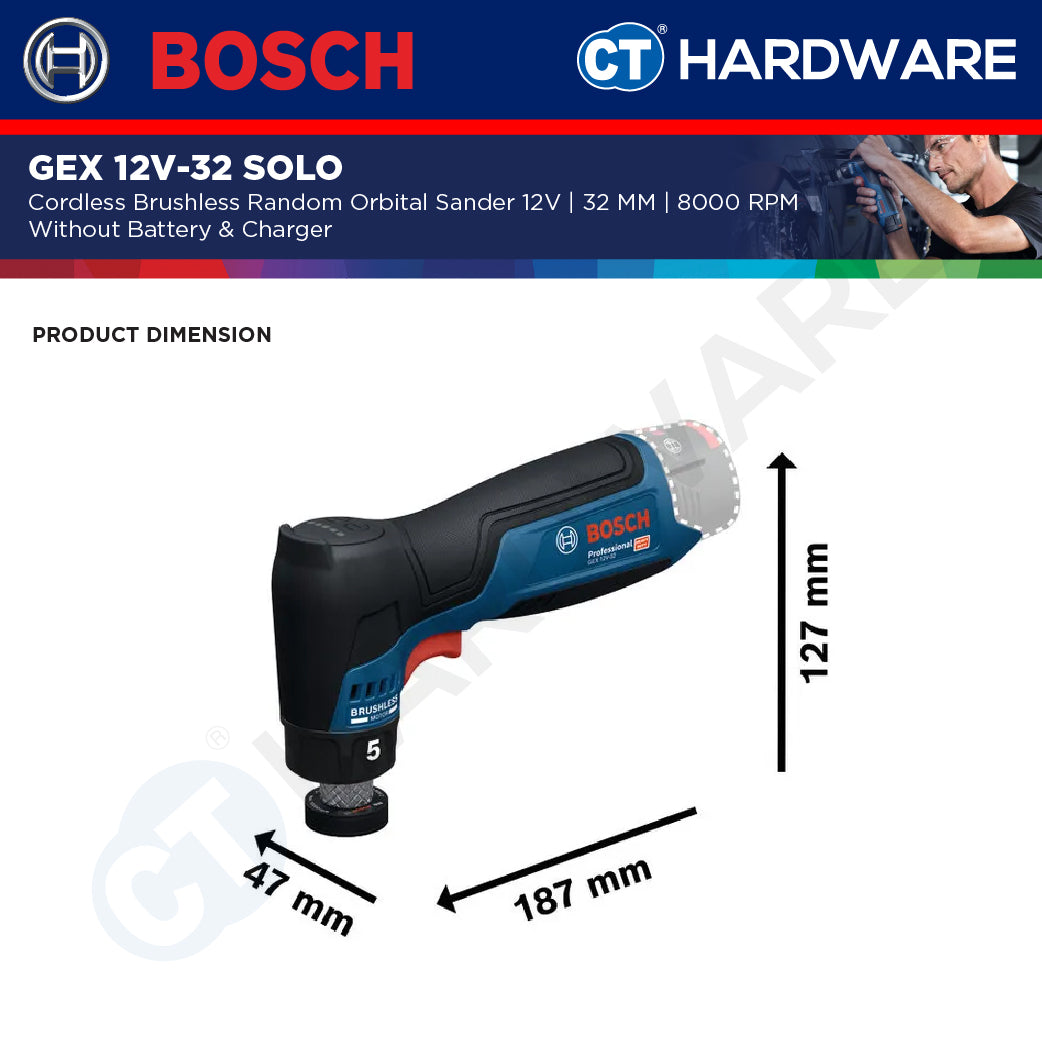 Bosch GEX 12V-32 SOLO Cordless Brushless Random Orbital Sander 12V | 32 MM Without Battery & Charger | GEX12V32SOLO