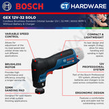 Bosch GEX 12V-32 SOLO Cordless Brushless Random Orbital Sander 12V | 32 MM Without Battery & Charger | GEX12V32SOLO