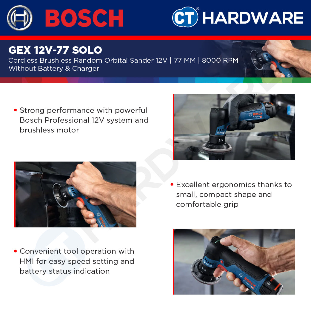 Bosch GEX 12V-77 SOLO Cordless Brushless Random Orbital Sander 12V | 77 MM  Without Battery & Charger | GEX12V77SOLO