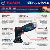 Bosch GEX 12V-77 SOLO Cordless Brushless Random Orbital Sander 12V | 77 MM  Without Battery & Charger | GEX12V77SOLO