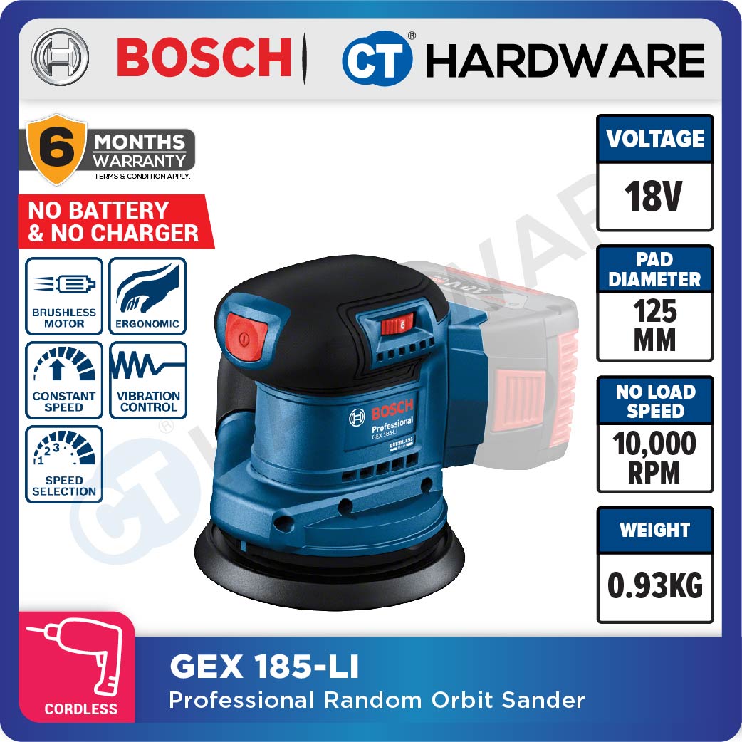 Bosch GEX 185-LI SOLO Professional Cordless Random Orbit Sander 18V 125mm [06013A5080 | GEX185LISOLO]