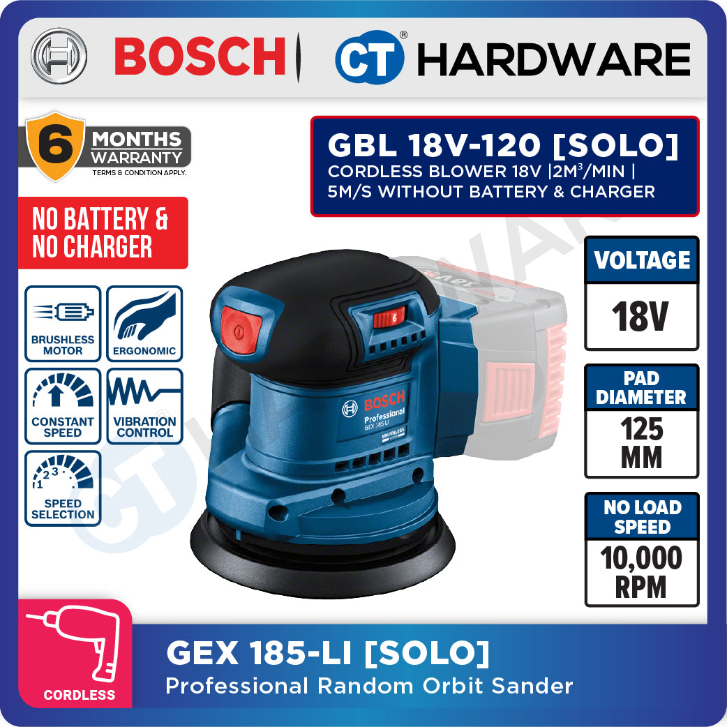 Bosch GEX 185-LI SOLO Professional Brushless Random Orbit Sander 18V, 125MM Without Battery & Charger GEX185LISOLO