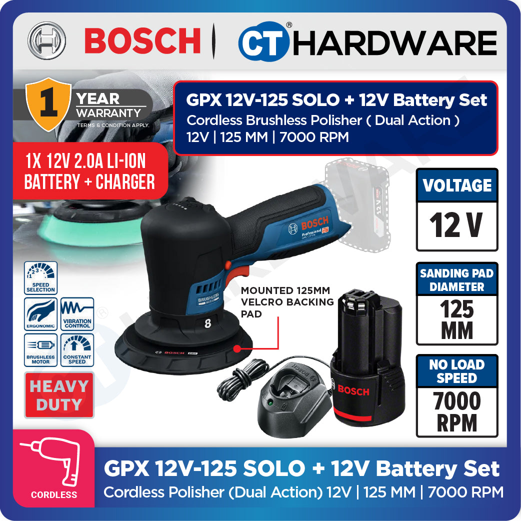 Bosch GPX 12V-125 SOLO Cordless Brushless Polisher (Dual Action) 12V | 125 MM Without Battery & Charger | GPX12V125SOLO