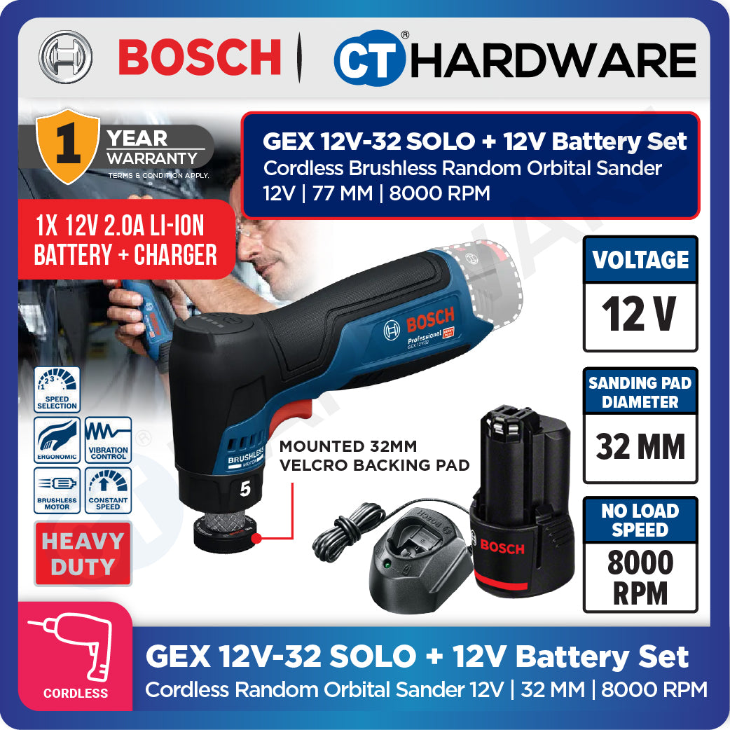 Bosch GEX 12V-32 SOLO Cordless Brushless Random Orbital Sander 12V | 32 MM Without Battery & Charger | GEX12V32SOLO