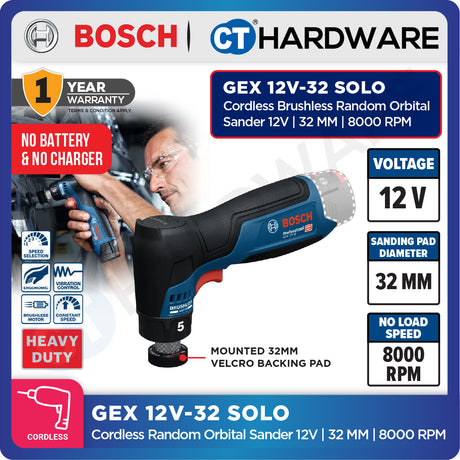 Bosch GEX 12V-32 SOLO Cordless Brushless Random Orbital Sander 12V | 32 MM Without Battery & Charger | GEX12V32SOLO