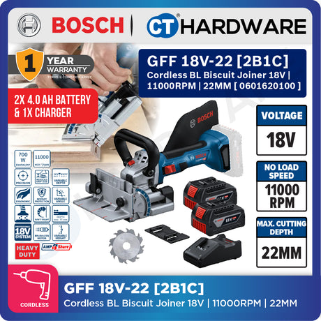 Bosch PRO GFF 18V-22 Cordless Biscuit Joiner 18V 0601620100 (Body Only | 1-Battery | 2-Battery)
