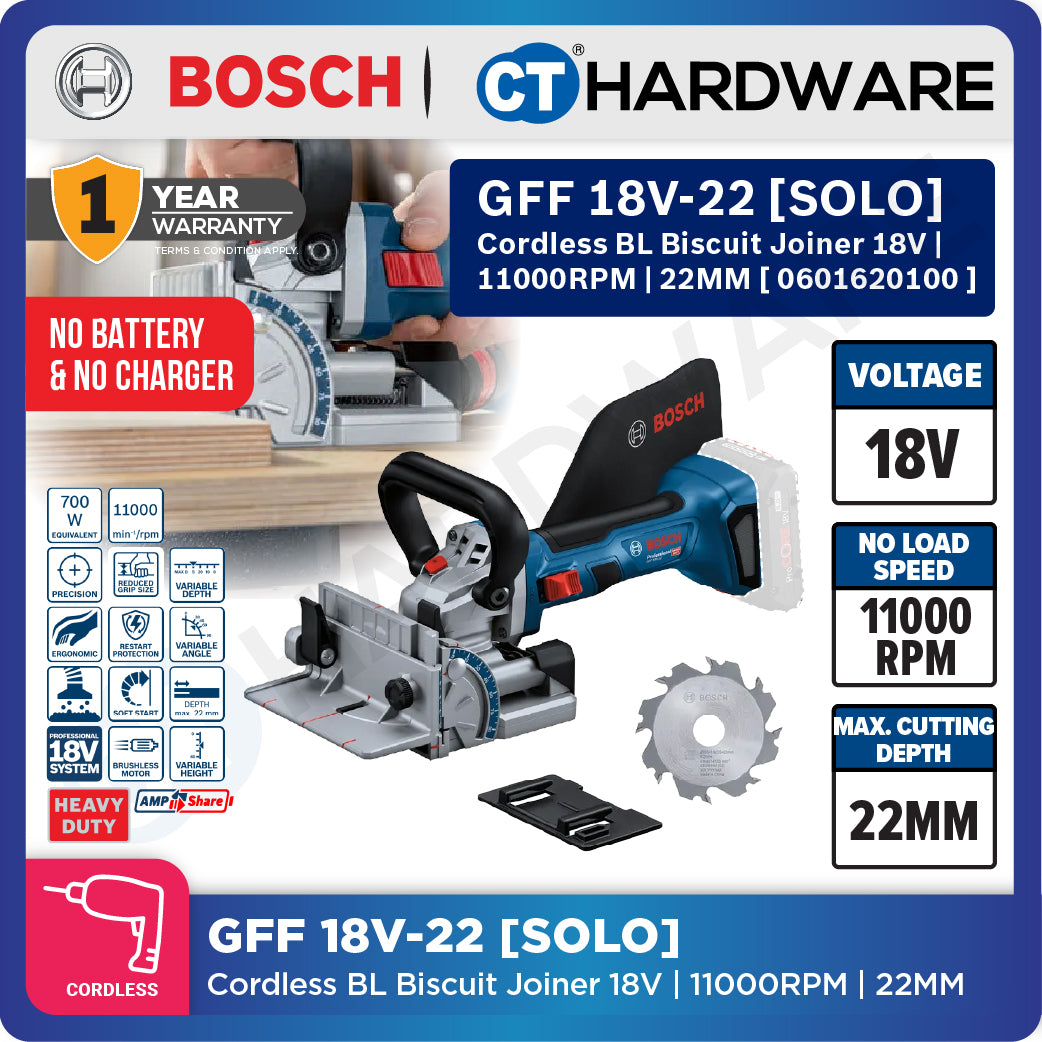 Bosch PRO GFF 18V-22 Cordless Biscuit Joiner 18V 0601620100 (Body Only | 1-Battery | 2-Battery)