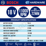 Bosch PRO GFF 18V-22 Cordless Biscuit Joiner 18V 0601620100 (Body Only | 1-Battery | 2-Battery)
