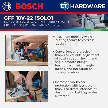 Bosch PRO GFF 18V-22 Cordless Biscuit Joiner 18V 0601620100 (Body Only | 1-Battery | 2-Battery)
