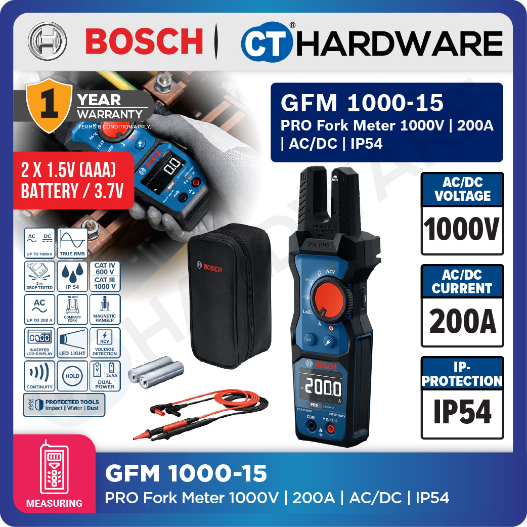 Bosch PRO GFM 1000-15 Fork Meter 1000V 200A AC IP54 [0601077400]