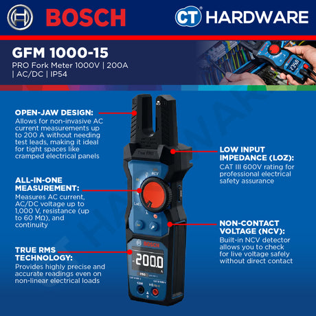 Bosch PRO GFM 1000-15 Fork Meter 1000V 200A AC IP54 [0601077400]