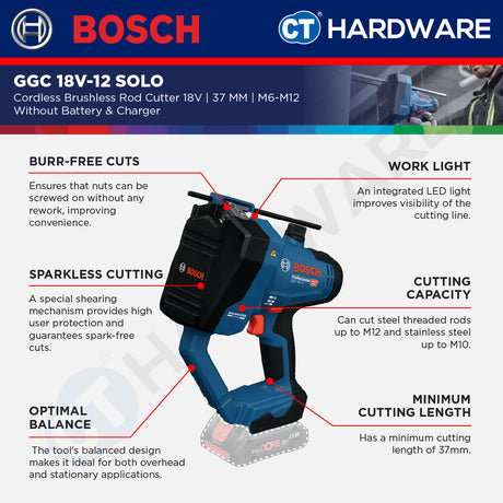 Bosch GGC 18V-12 SOLO Cordless Brushless Rod Cutter 18V | 37 MM Without Battery & Charger | GGC18V12SOLO