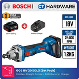 Bosch GGS 18 V-20 SOLO Professional Cordless Brushless Straight Grinder 18V 06019B5401 [Set Pack with 3.0 Ah Battery]