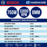 Bosch GGS30LPS Corded Straight Grinder 6MM | 750W | 33,000RPM [ LONGER SHANK ]