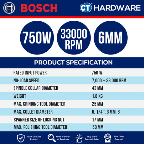 Bosch GGS30LPS Corded Straight Grinder 6MM | 750W | 33,000RPM [ LONGER SHANK ]
