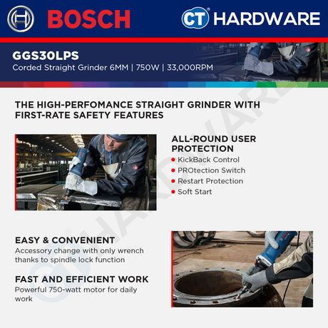 Bosch GGS30LPS Corded Straight Grinder 6MM | 750W | 33,000RPM [ LONGER SHANK ]