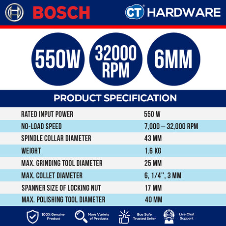 Bosch GGS 5 LS Straight Grinder 6MM Longer Shank GGS5LS Metal Works Lock Smiths