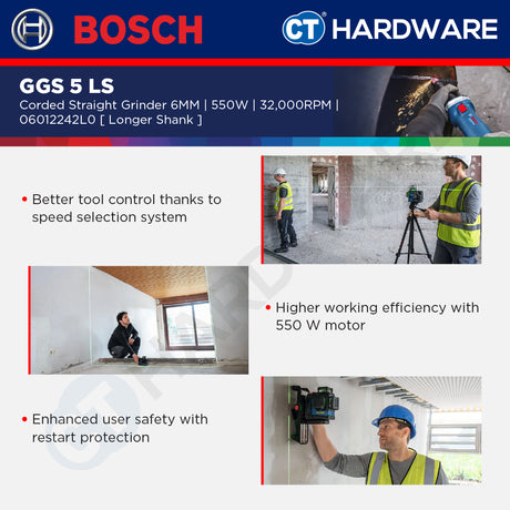 Bosch GGS 5 LS Straight Grinder 6mm 550W Longer Shank