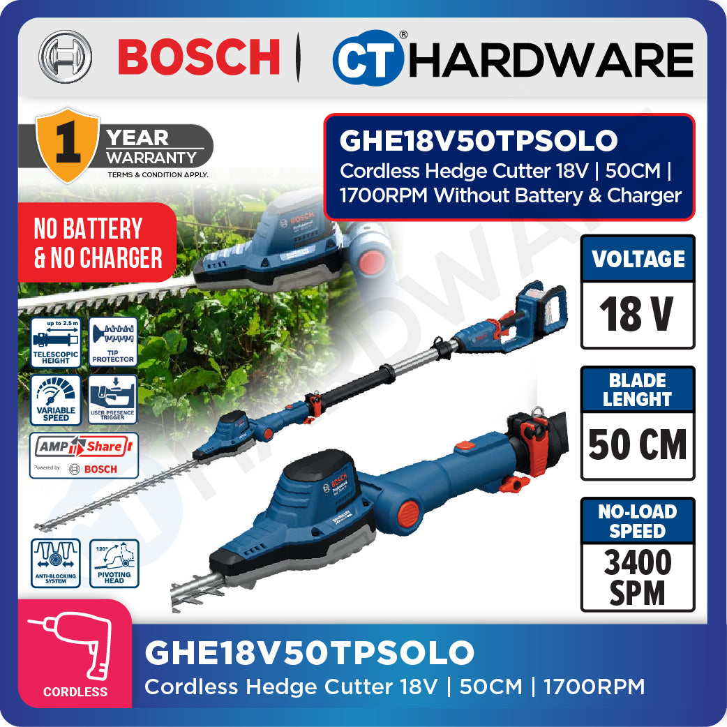 Bosch GHE18V50TPSOLO Cordless Hedge Cutter 18V | 50CM | 1700RPM Without Battery & Charger [ SOLO UNIT ]