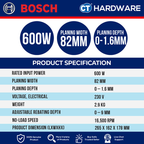 Bosch GHO 16-82 Professional Planer 82mm Wood Planing Machine GHO1682