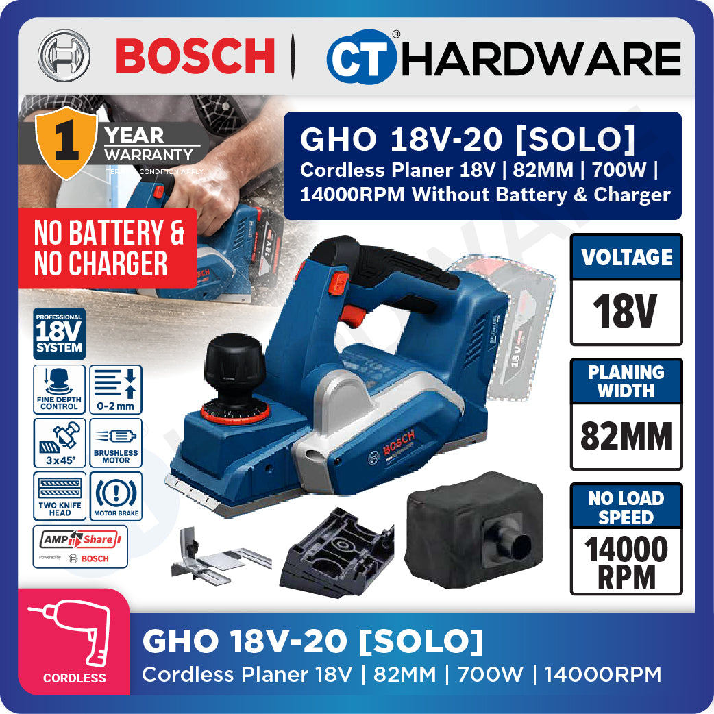Bosch PRO GHO 18V-20 Cordless Brushless Planer 18V 82mm Solo [06015B52L0]