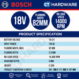 Bosch PRO GHO 18V-20 Cordless Brushless Planer 18V 82mm Solo [06015B52L0]