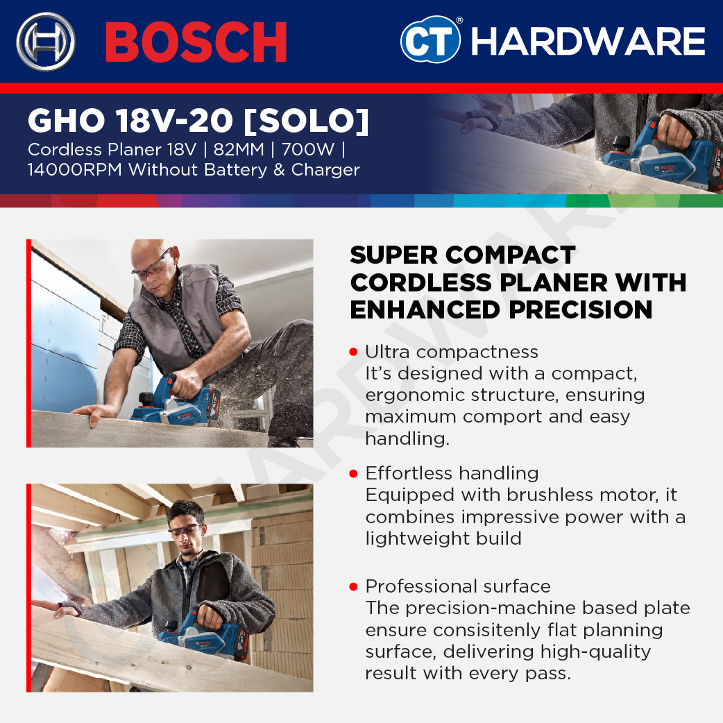 Bosch PRO GHO 18V-20 Cordless Brushless Planer 18V 82mm Solo [06015B52L0]