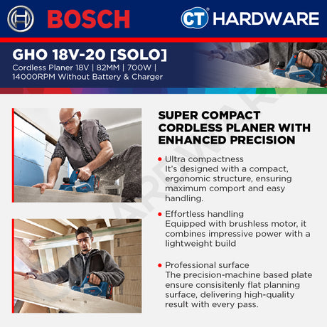 Bosch PRO GHO 18V-20 Cordless Brushless Planer 18V 82mm Solo [06015B52L0]