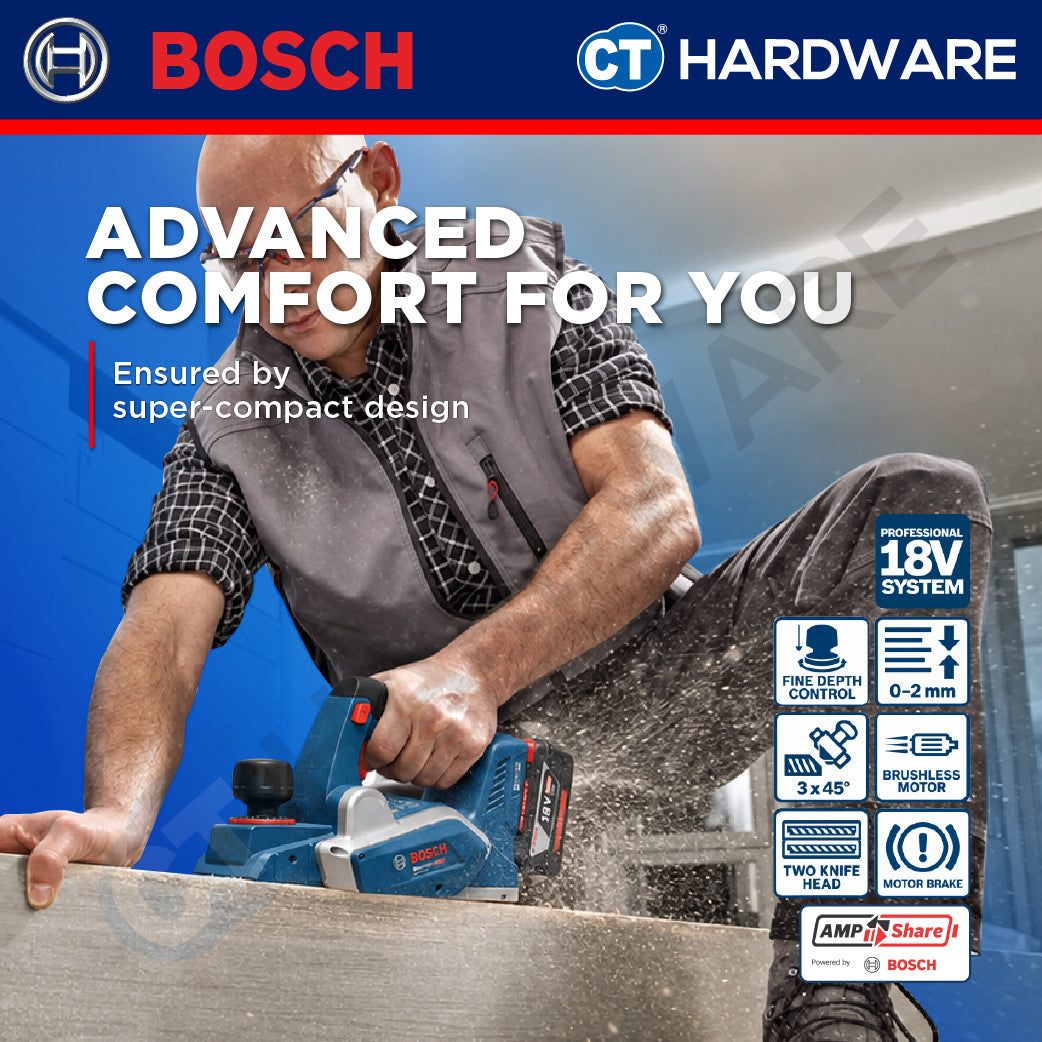 Bosch PRO GHO 18V-20 Cordless Brushless Planer 18V 82mm Solo [06015B52L0]