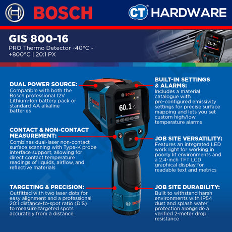 Bosch PRO GIS800-16 Thermo Detector -40°C to +800°C 20:1 [0601083BK0]