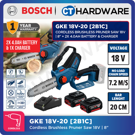 Bosch GKE 18V-20 SOLO Cordless Brushless Pruner Saw 18V, 8" Without Battery & Charger, GKE18V20SOLO