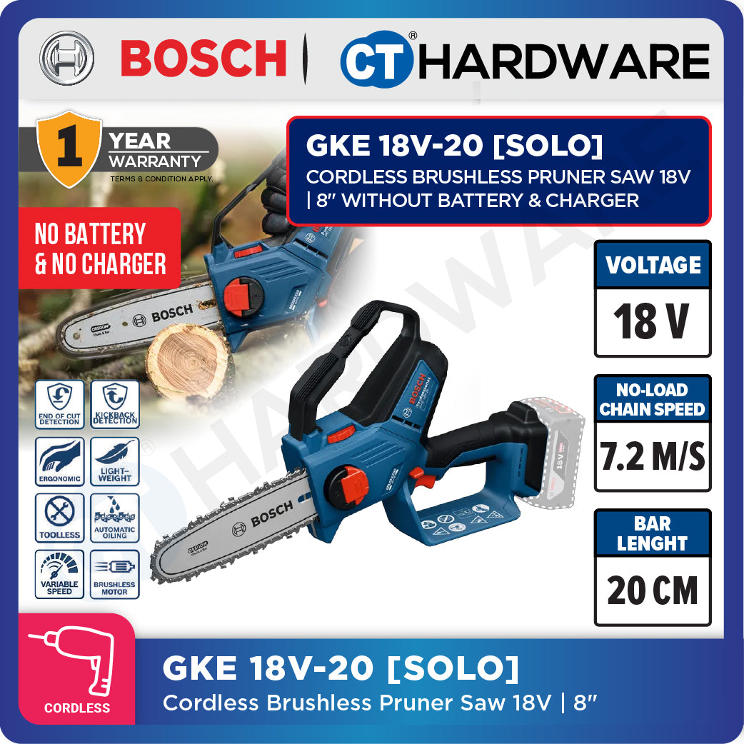 Bosch GKE 18V-20 SOLO Cordless Brushless Pruner Saw 18V, 8" Without Battery & Charger, GKE18V20SOLO