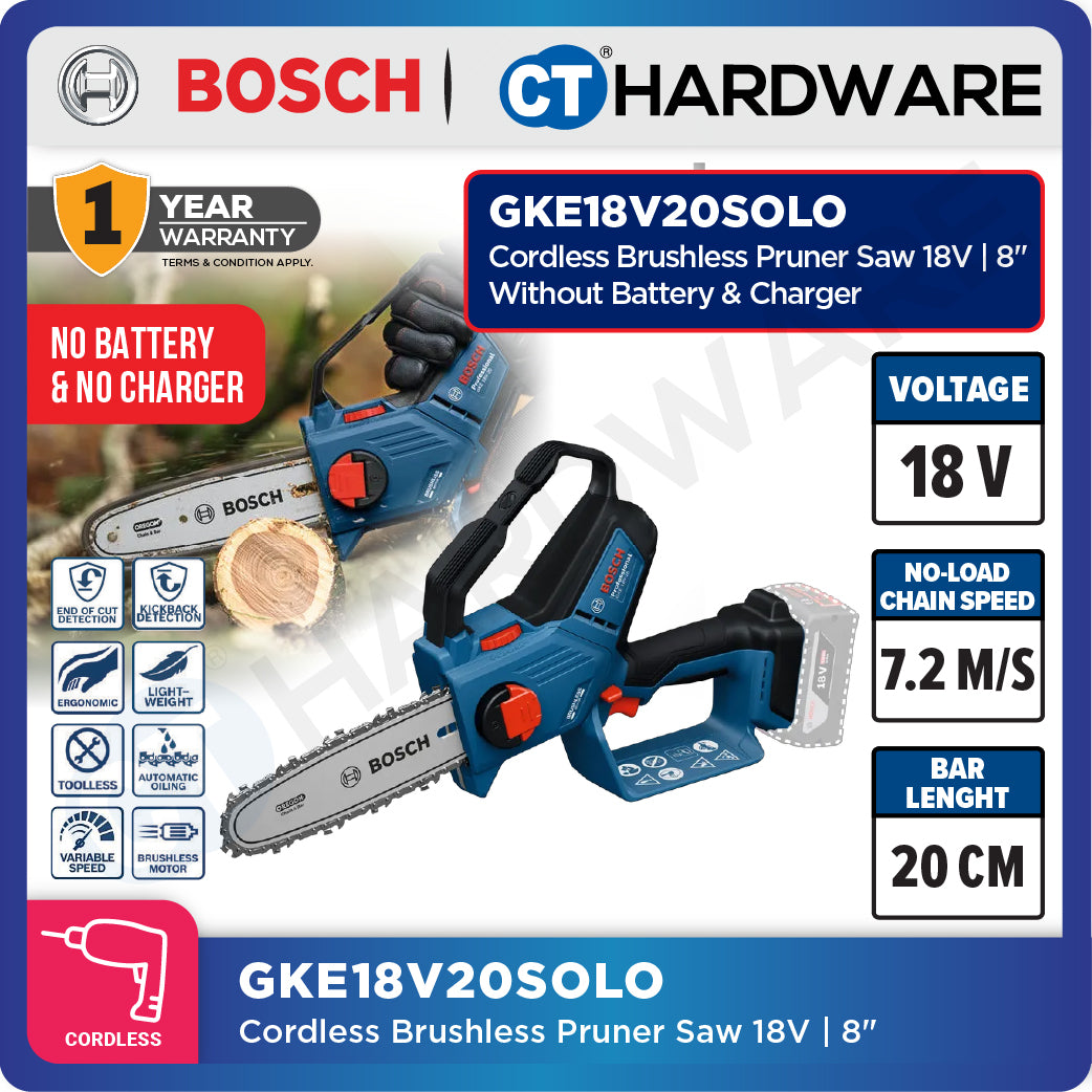 Bosch GKE18V20SOLO Cordless Brushless Pruner Saw 18V | 8" Without Battery & Charger [ SOLO UNIT ]