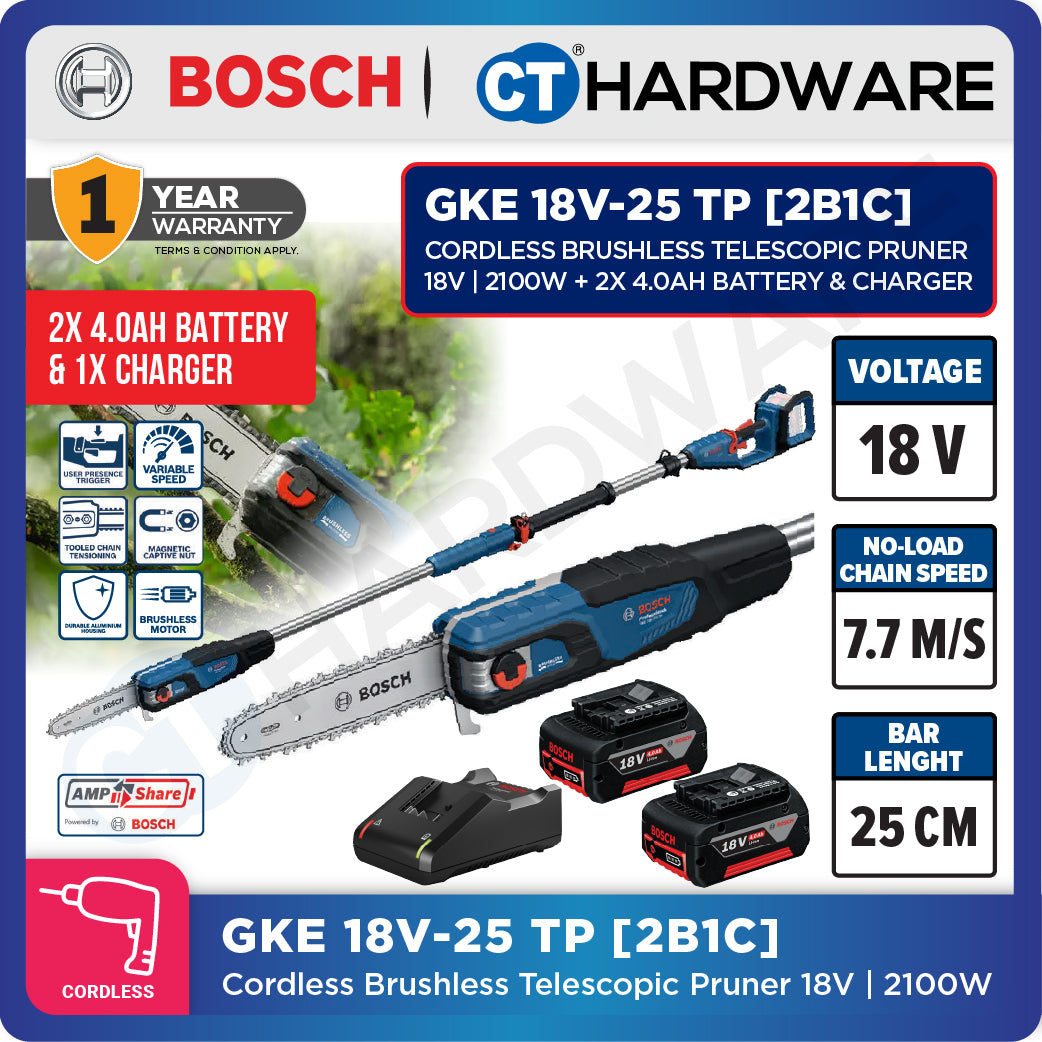 Bosch GKE 18V-25 TP SOLO Cordless Brushless Telescopic Pruner 18V, 2100W Without Battery & Charger, GKE18V25TPSOLO