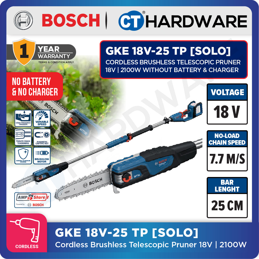 Bosch GKE 18V-25 TP SOLO Cordless Brushless Telescopic Pruner 18V, 2100W Without Battery & Charger, GKE18V25TPSOLO