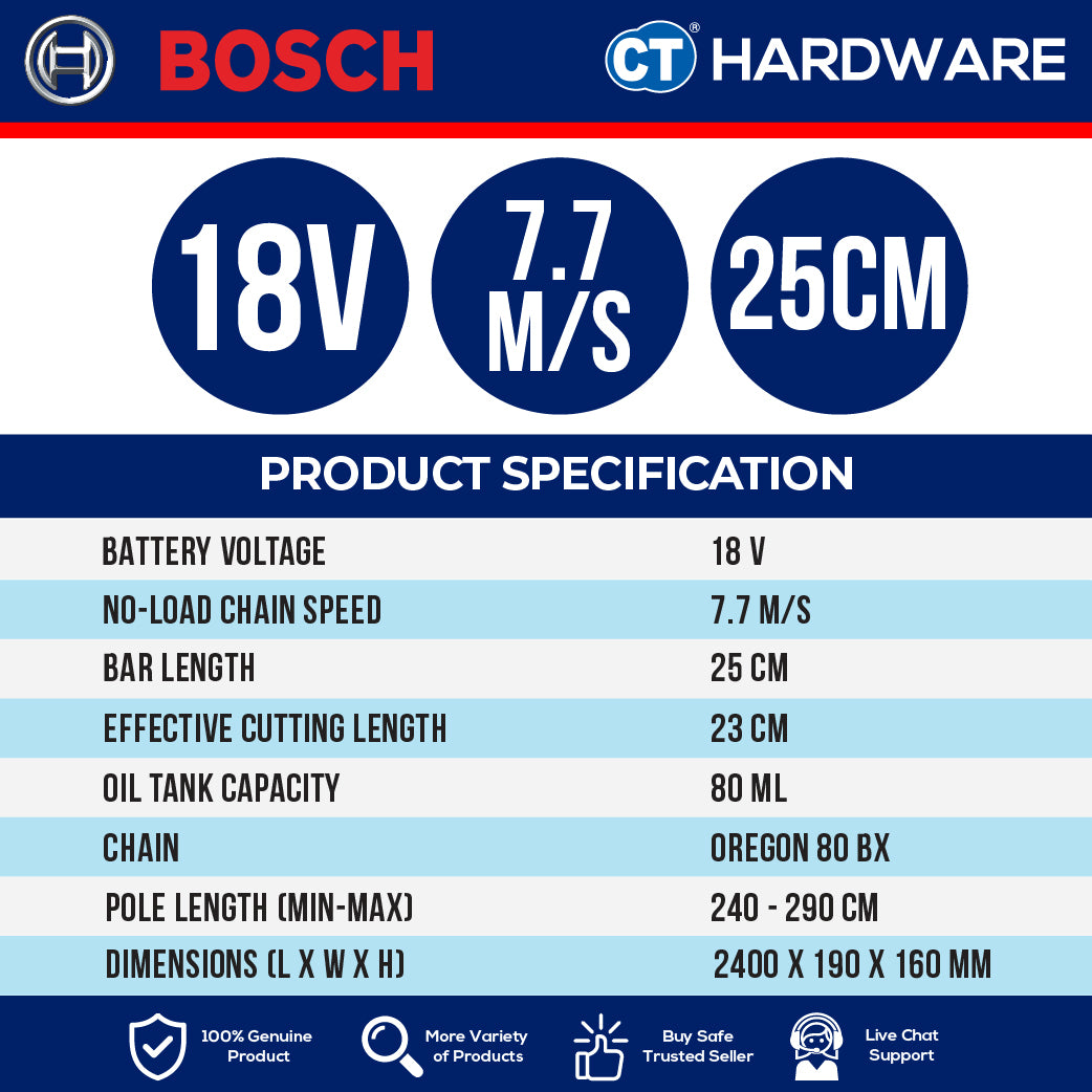 Bosch GKE18V25TPSOLO Cordless Brushless Telescopic Pruner 18V | 2100W | 230MM Without Battery & Charger [ SOLO UNIT ]