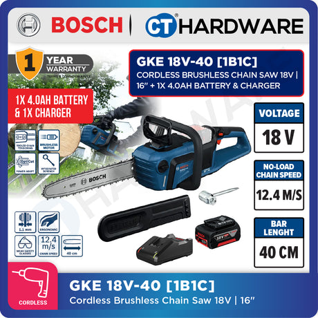 Bosch GKE 18V-40 SOLO Cordless Brushless Chain Saw 18V, 16" Without Battery & Charger, GKE18V40SOLO