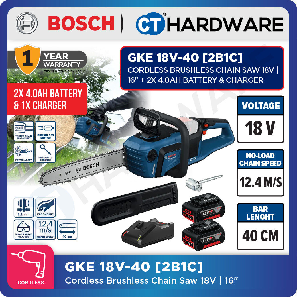 Bosch GKE 18V-40 SOLO Cordless Brushless Chain Saw 18V, 16" Without Battery & Charger, GKE18V40SOLO