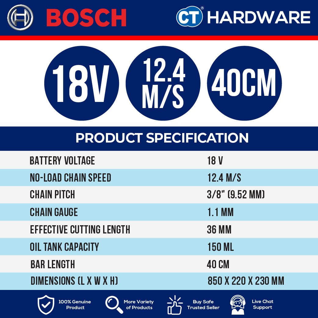 Bosch GKE18V40SOLO Cordless Brushless Chain Saw 18V | 16" Without Battery & Charger [ SOLO UNIT ]