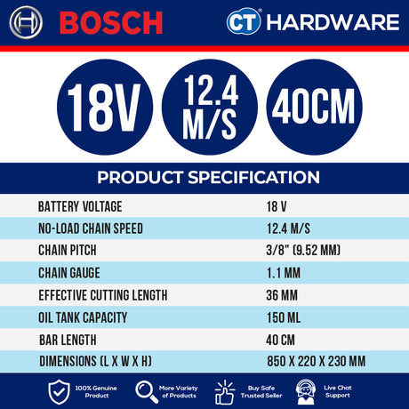 Bosch GKE18V40SOLO Cordless Brushless Chain Saw 18V | 16" Without Battery & Charger [ SOLO UNIT ]