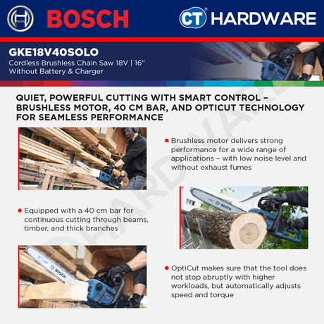 Bosch GKE18V40SOLO Cordless Brushless Chain Saw 18V | 16" Without Battery & Charger [ SOLO UNIT ]