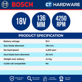 Bosch GKM 18V-50 Cordless Circular Saw 18V | 5-3/8" ( 136MM ) [ GKM18V50SOLO ]