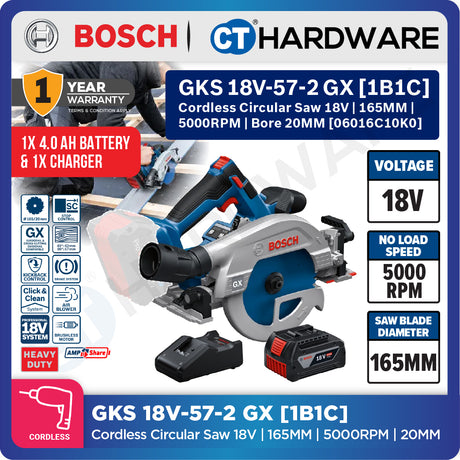 Bosch PRO GKS 18V-57-2 GX Cordless Circular Saw 18V 06016C10K0 (Body Only | 1-Battery | 2-Battery)