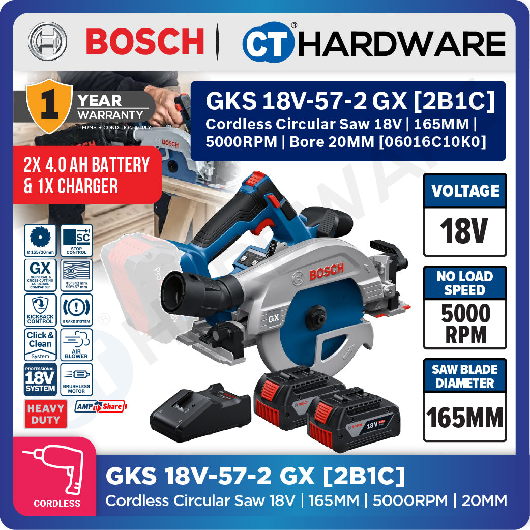 Bosch PRO GKS 18V-57-2 GX Cordless Circular Saw 18V 06016C10K0 (Body Only | 1-Battery | 2-Battery)
